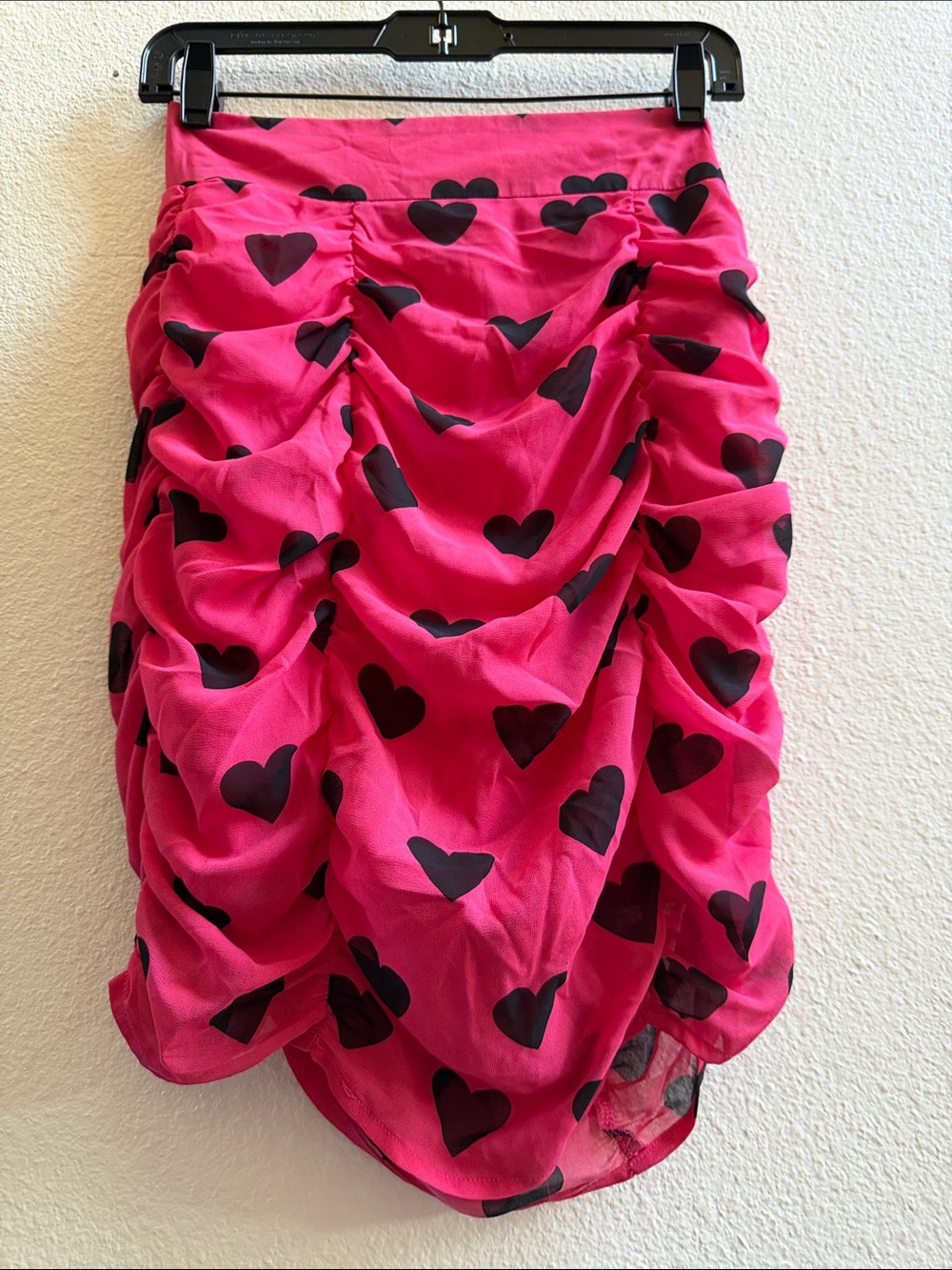 Pink Heart Print Ruched Skirt